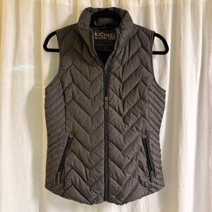MICHAEL Michael Kors Packable Down Puffer Vest XS Gray Chevron Quilted
